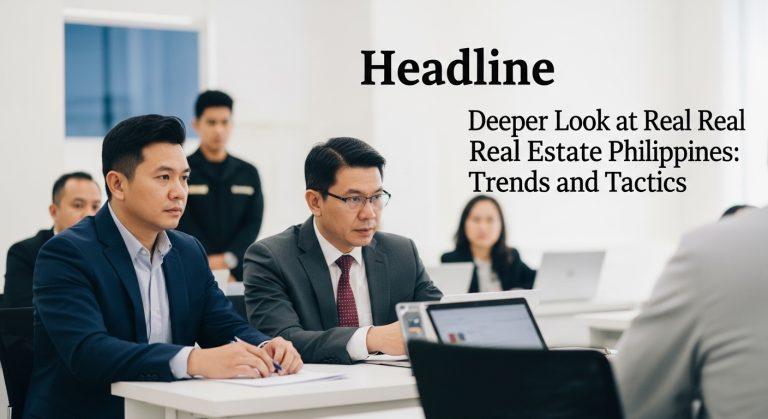 Manila skyline with new real estate developments and market charts.