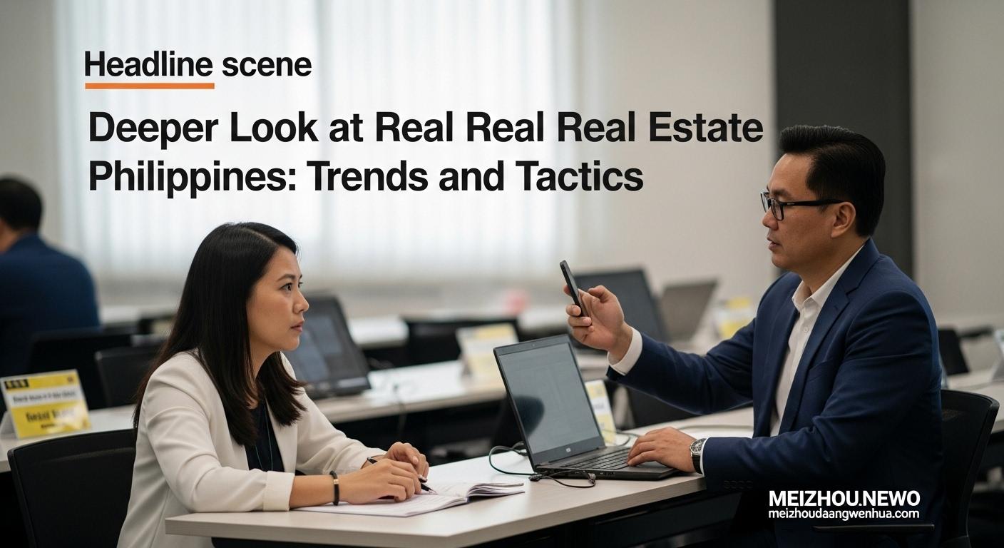 Manila skyline with new real estate developments and market charts.