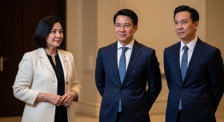 Dusk skyline with luxury real estate signage and subtle Philippine colors