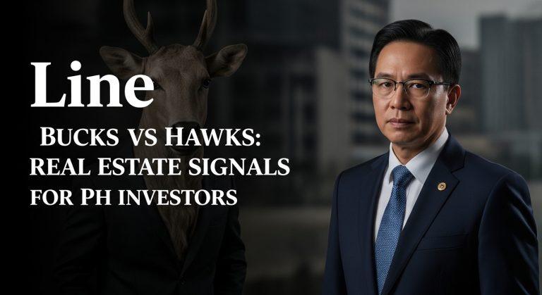 Philippine real estate skyline with basketball motif representing market dynamics.